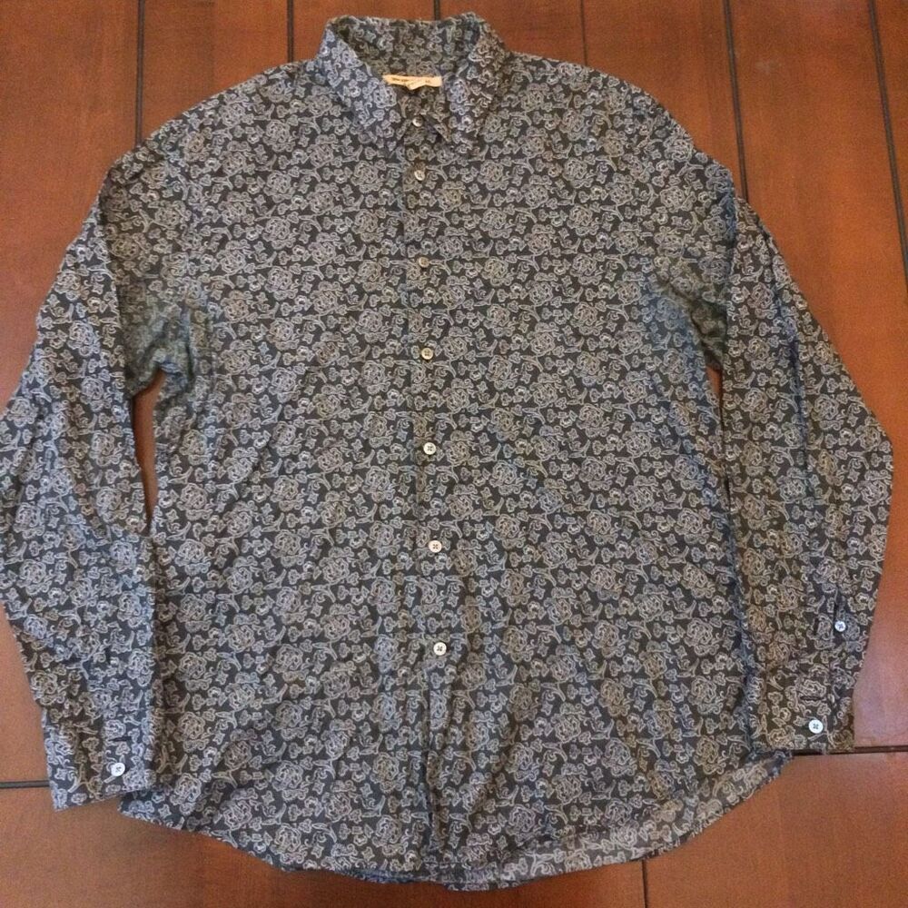 John Varvatos paisley long sleeve button up gray xl